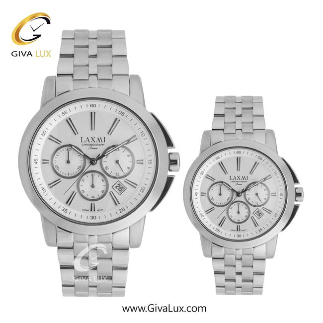 ساعت مچی اورجینال ست لاکسمی سه موتوره کرنوگراف نقره ای | نقره ای| نقره ای| کد رفرنس زنانه: 8552-4L ، مردانه: 8552-4G
