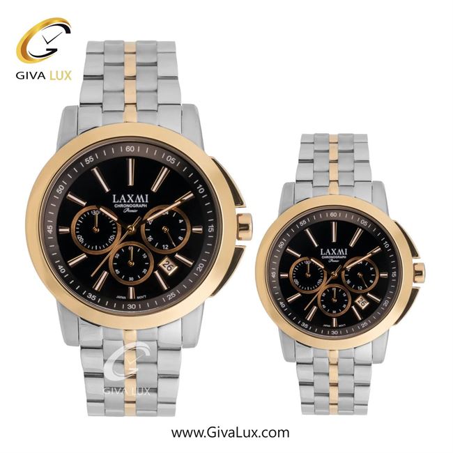 ساعت مچی اورجینال ست لاکسمی سه موتوره کرنوگراف طلایی | نقره ای-طلایی| مشکی| کد رفرنس زنانه: 8552-6L ، مردانه: 8552-6G
