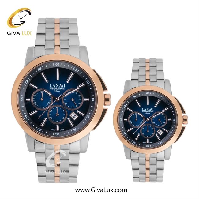 ساعت مچی اورجینال ست لاکسمی سه موتوره کرنوگراف رزگلد | رزگلد-نقره ای| سرمه ای| کد رفرنس زنانه: 8552-8L ، مردانه: 8552-8G