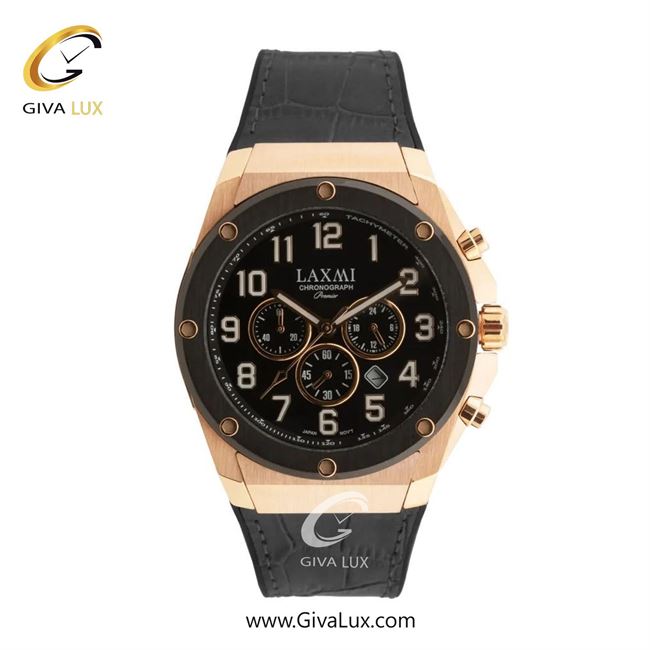 ساعت مچی اورجینال مردانه لاکسمی سه موتوره کرنوگراف رزگلد-مشکی | مشکی| مشکی| کد رفرنس 8554-5