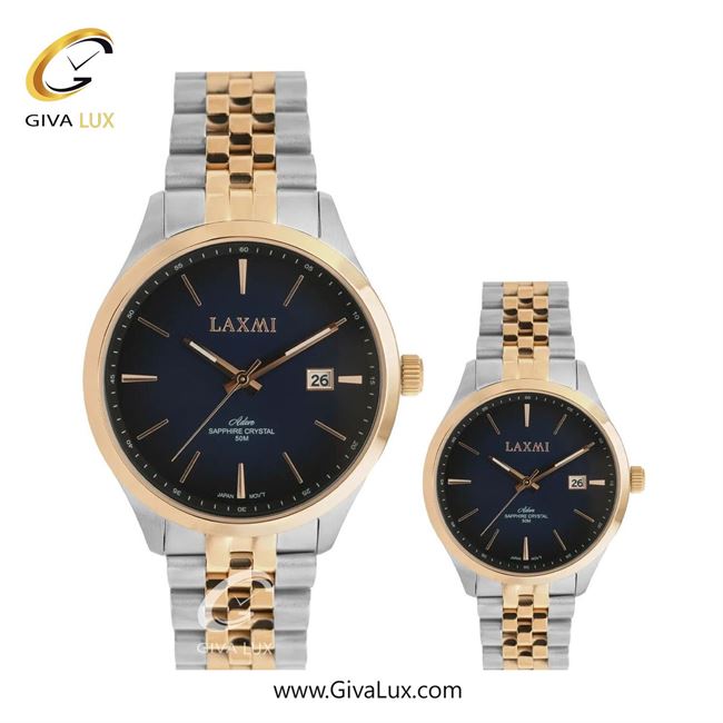 ساعت مچی اورجینال ست لاکسمی طلایی | طلایی-نقره ای| سرمه ای| کد رفرنس زنانه: 8561-4L ، مردانه: 8561-4G