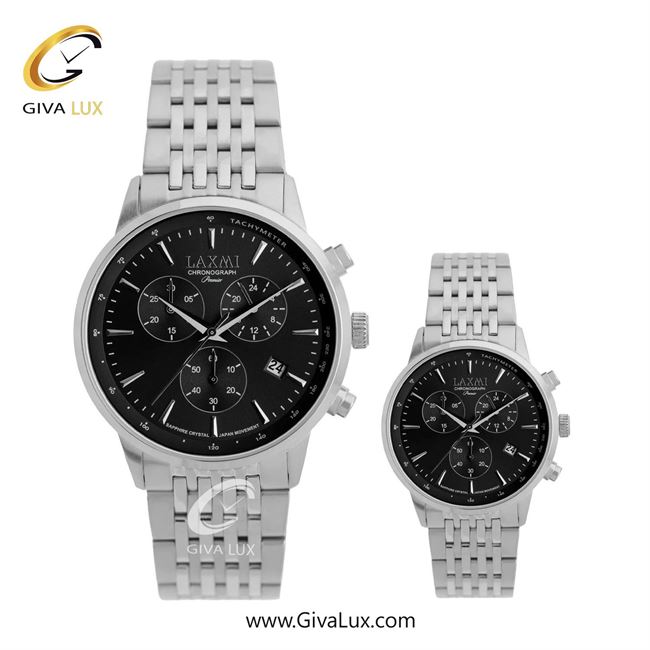 ساعت مچی اورجینال ست لاکسمی سه موتوره کرنوگراف نقره ای | نقره ای| مشکی| کد رفرنس زنانه: 8562-8L ، مردانه: 8562-8G