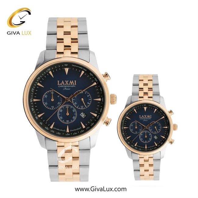 ساعت مچی اورجینال ست لاکسمی سه موتوره کرنوگراف رزگلد | نقره ای-رزگلد| سرمه ای| کد رفرنس زنانه: 8563-2L ، مردانه: 8563-2G
