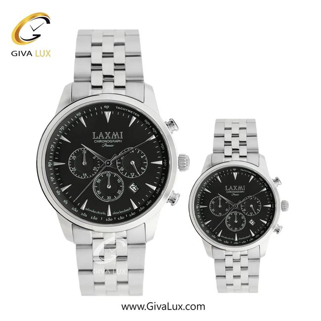 ساعت مچی اورجینال ست لاکسمی سه موتوره کرنوگراف نقره ای | نقره ای| مشکی| کد رفرنس زنانه: 8563-7L ، مردانه: 8563-7G