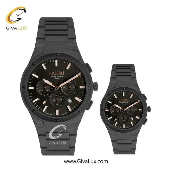 ساعت مچی اورجینال ست لاکسمی سه موتوره کرنوگراف مشکی | مشکی| مشکی| کد رفرنس زنانه:8568-3L، مردانه:8568-3G