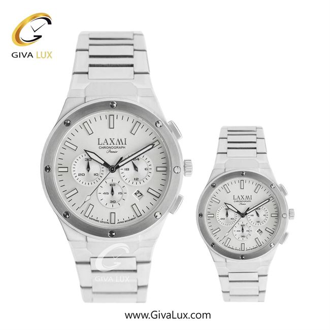 ساعت مچی اورجینال ست لاکسمی سه موتوره کرنوگراف نقره ای | نقره ای| نقره ای| کد رفرنس زنانه:8568-5L، مردانه:8568-5G