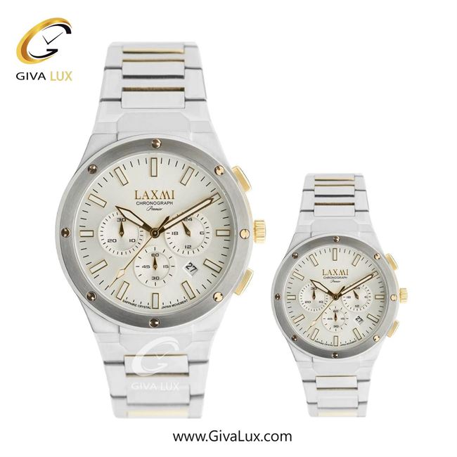 ساعت مچی اورجینال ست لاکسمی سه موتوره کرنوگراف نقره ای | طلایی-نقره ای| نقره ای| کد رفرنس زنانه:8568-6L، مردانه:8568-6G