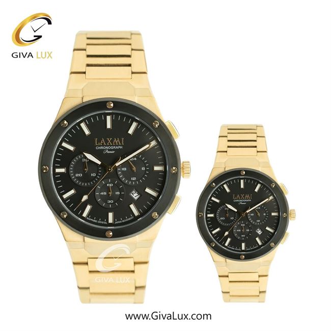 ساعت مچی اورجینال ست لاکسمی سه موتوره کرنوگراف مشکی | طلایی| مشکی| کد رفرنس زنانه:8568-7L، مردانه:8568-7G