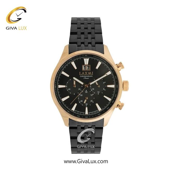 ساعت مچی اورجینال مردانه لاکسمی سه موتوره کرنوگراف رزگلد | مشکی| مشکی| کد رفرنس 8-8570