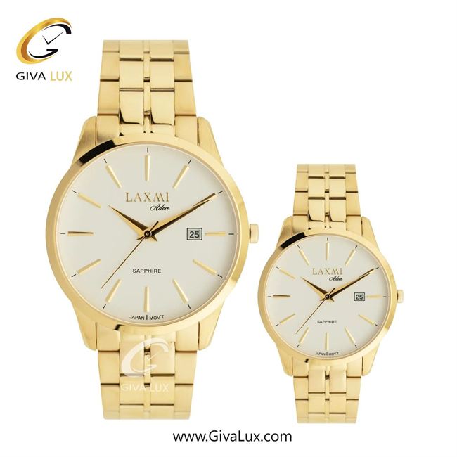 ساعت مچی اورجینال ست لاکسمی طلایی | طلایی| سفید| کد رفرنس زنانه:8572-5L، مردانه: 8572-5G