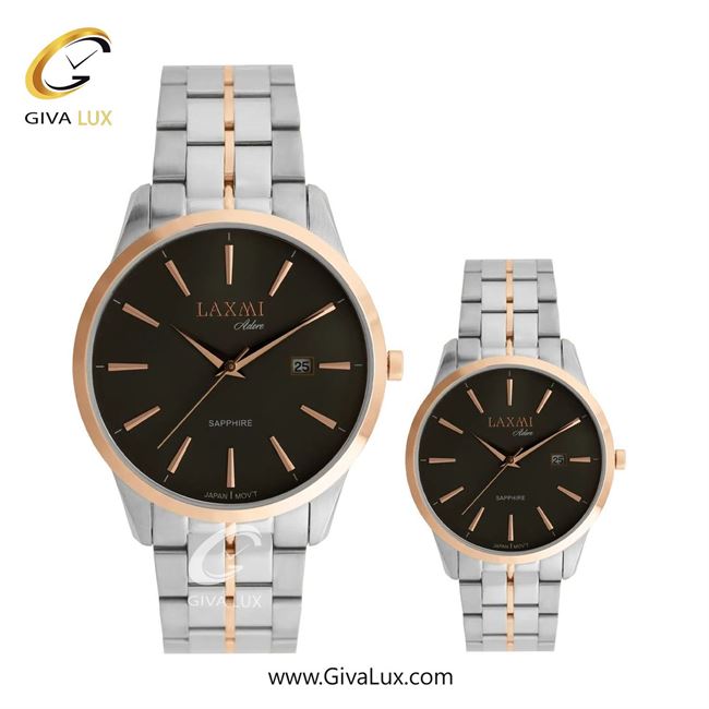 ساعت مچی اورجینال ست لاکسمی رزگلد | رزگلد-نقره ای| مشکی| کد رفرنس زنانه:8572-7L، مردانه: 8572-7G