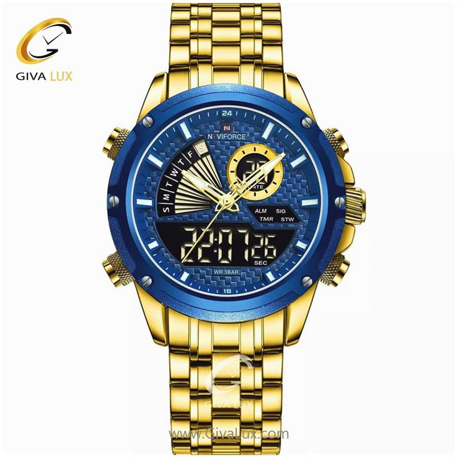 ساعت مچی اورجینال مردانه ناوی فورس|Naviforce|نوی فورس|نیوی فورس دو زمانه آبی | طلایی| آبی| کد رفرنس NF9205