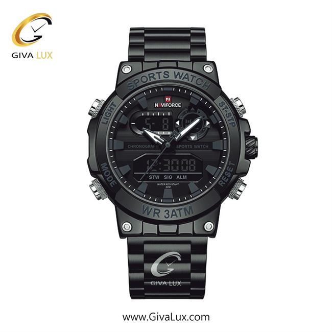 ساعت مچی اورجینال مردانه ناوی فورس|Naviforce|نوی فورس|نیوی فورس دو زمانه مشکی | مشکی| طوسی| کد رفرنس NF9237 B/GY/B