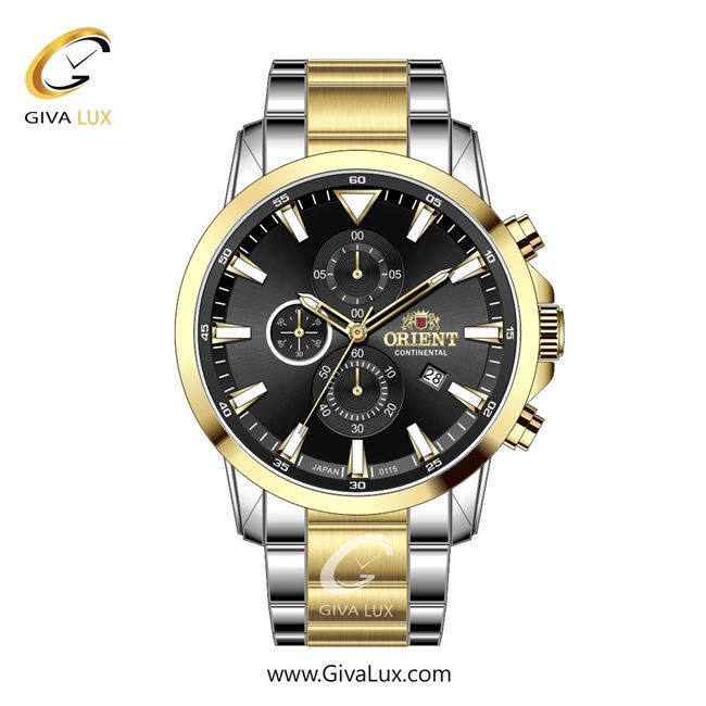 ساعت مچی اورجینال مردانه اورینت (کانتیننتال) | Orient (Continental) سه موتوره کرنوگراف طلایی-نقره ای | نقره ای-طلایی| مشکی| کد رفرنس 0115