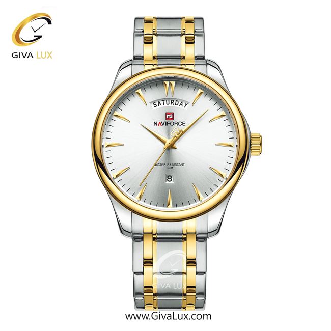 ساعت مچی اورجینال مردانه ناوی فورس|Naviforce|نوی فورس|نیوی فورس نقره ای-طلایی | طلایی-نقره ای| نقره ای| کد رفرنس NF9213