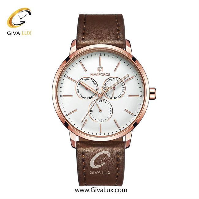 ساعت مچی مردانه بند چرمی فول تایم ناوی فورس(نیوی فورس) NF3001 RG/W