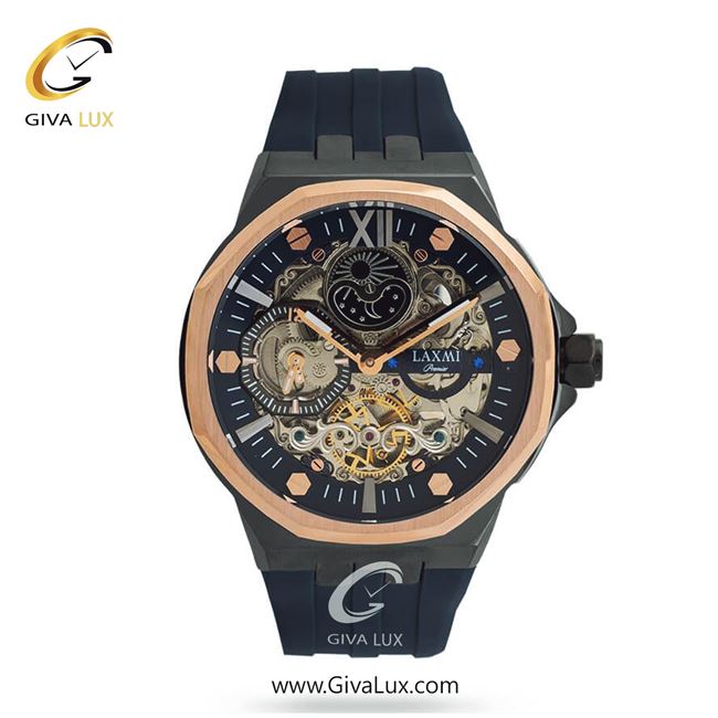 ساعت مچی اورجینال مردانه لاکسمی دو زمانه مشکی-تیتانیوم-رزگلد | سرمه ای| سرمه ای| کد رفرنس 4-8804