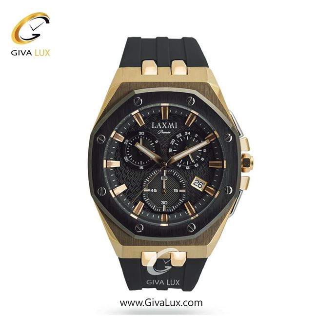ساعت مچی اورجینال مردانه لاکسمی سه موتوره کرنوگراف طلایی-مشکی | مشکی| دودی|تیتانیوم| کد رفرنس 5-8806