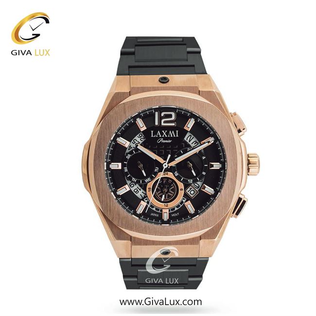 ساعت مچی اورجینال مردانه لاکسمی سه موتوره کرنوگراف رزگلد | مشکی| مشکی| کد رفرنس 1-8814