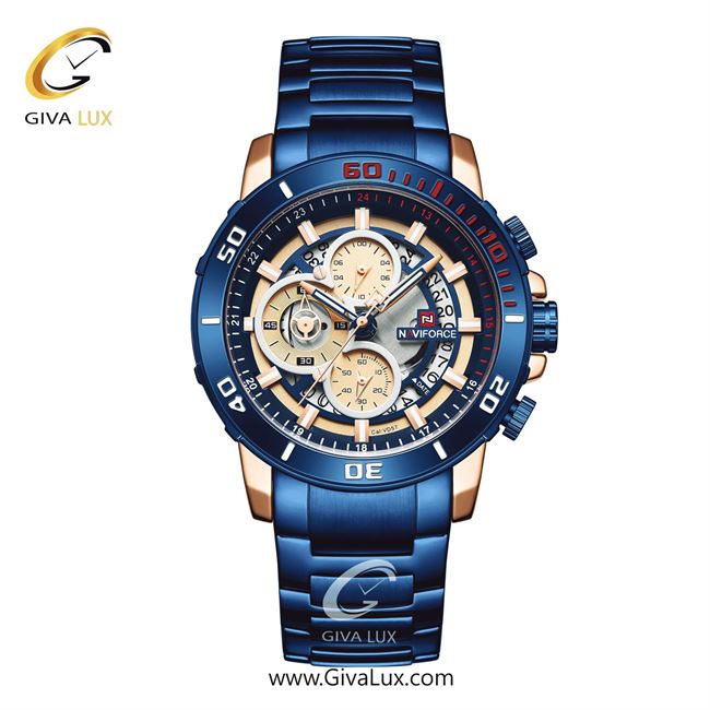 ساعت مچی مردانه بند فلزی آبی ناوی فورس (نیوی فورس) کد NF9174-RG/BE