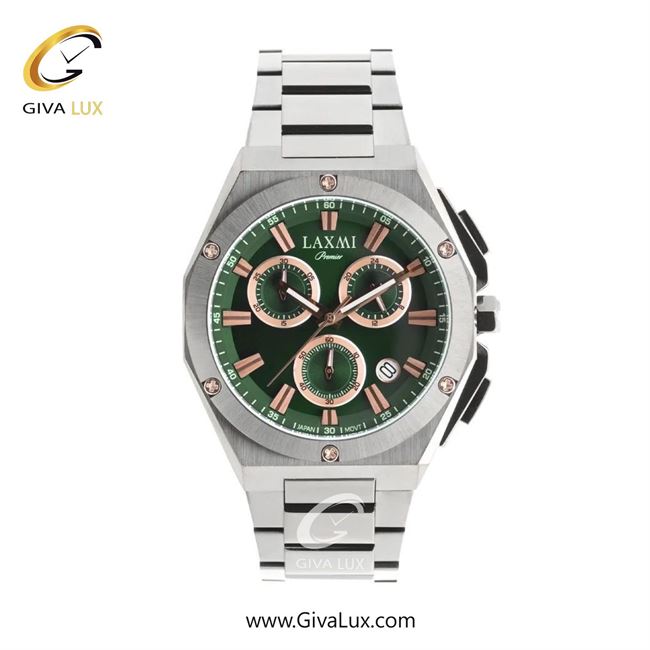ساعت مچی اورجینال مردانه لاکسمی سه موتوره کرنوگراف نقره ای | نقره ای| سبز یشمی تیره| کد رفرنس 3-8838