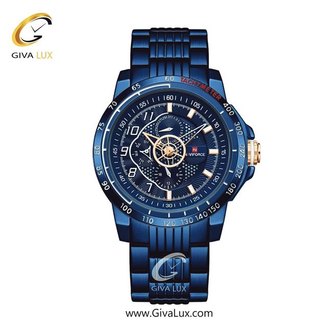 ساعت مچی سه موتوره فول تایم مردانه بند استیل سرمه ای ناوی فورس (نیوی فورس) NF9180 BE/BE/BE