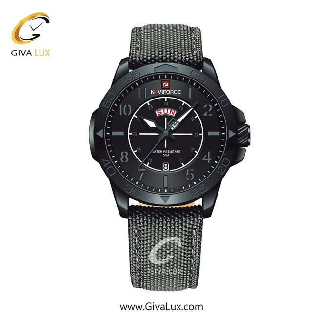 ساعت مچی مردانه تک موتوره بند برزنتی طوسی ناوی فورس (نیوی فورس) NF9204 B/B/GY