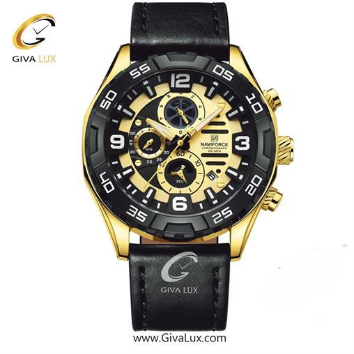 ساعت مچی اورجینال مردانه ناوی فورس|Naviforce|نوی فورس|نیوی فورس سه موتوره کرنوگراف مشکی-طلایی | مشکی| طلایی| کد رفرنس NF8043 G/G/B