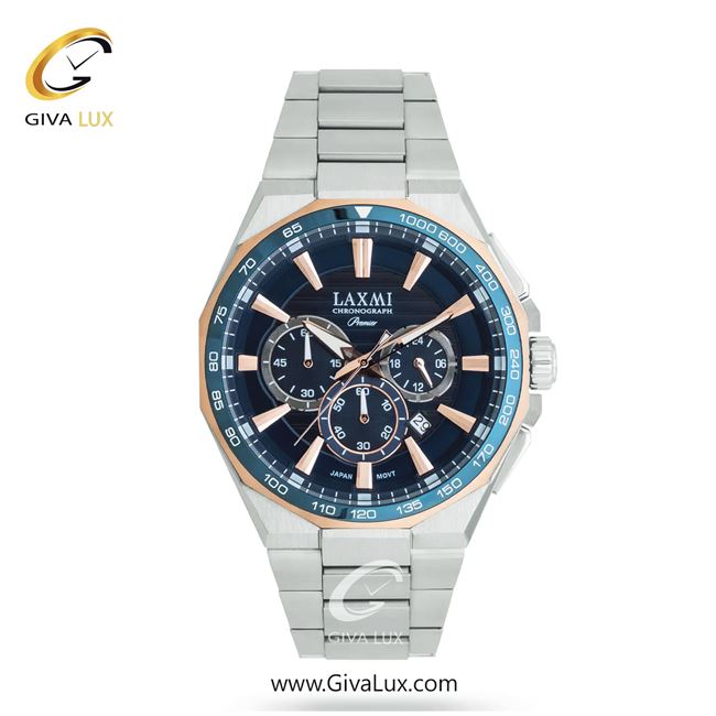 ساعت مچی اورجینال مردانه لاکسمی سه موتوره کرنوگراف آبی-نقره ای-رزگلد | نقره ای| سرمه ای| کد رفرنس 1-8909