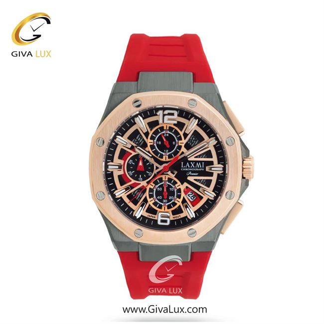 ساعت مچی اورجینال مردانه لاکسمی سه موتوره کرنوگراف تیتانیوم-رزگلد | قرمز| مشکی| کد رفرنس 3-8912