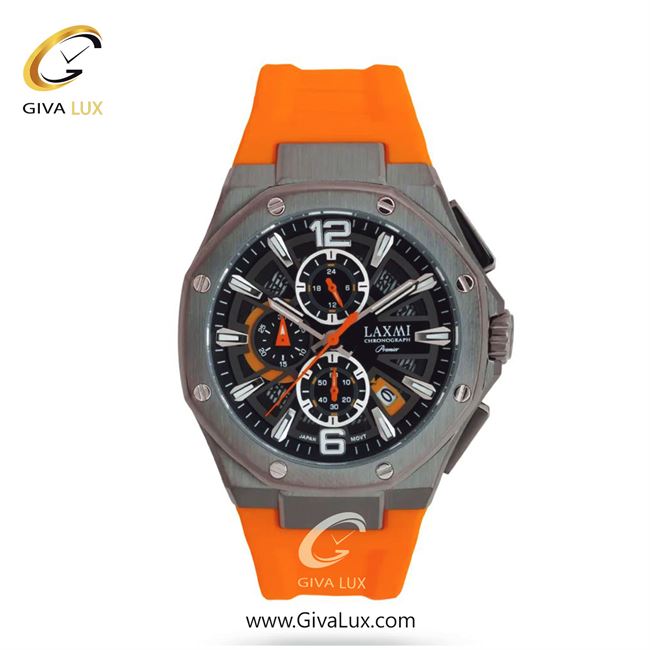 ساعت مچی اورجینال مردانه لاکسمی سه موتوره کرنوگراف تیتانیوم | نارنجی| مشکی| کد رفرنس 4-8912