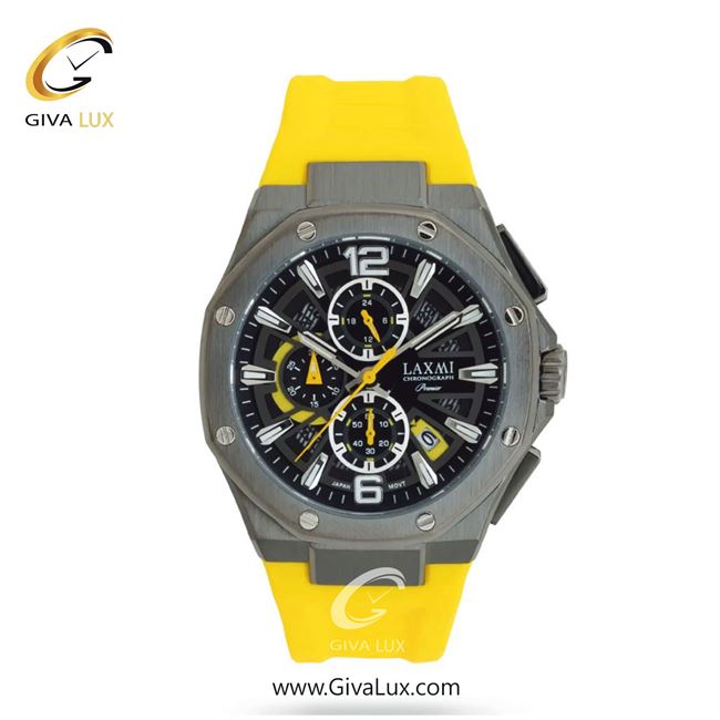 ساعت مچی اورجینال مردانه لاکسمی سه موتوره کرنوگراف تیتانیوم | زرد| مشکی| کد رفرنس 6-8912