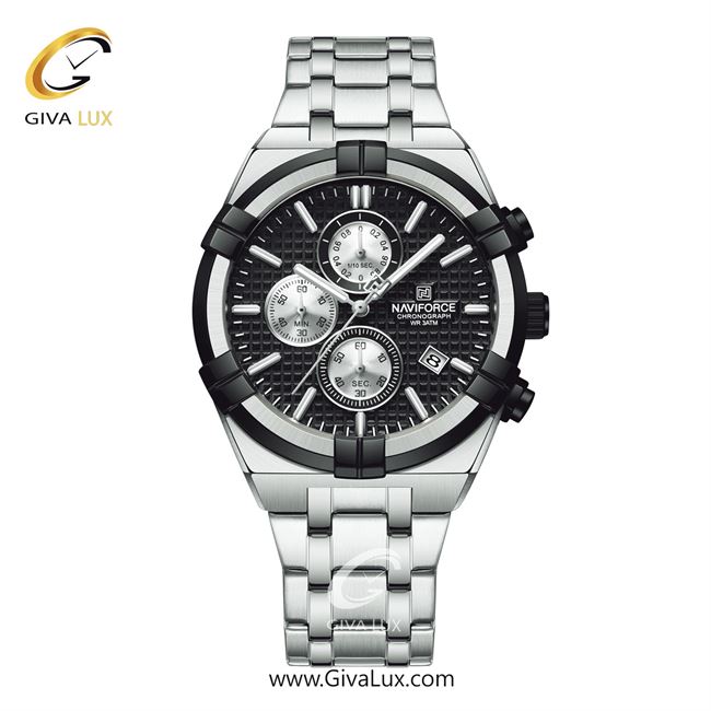 ساعت مچی اورجینال ناوی فورس مردانه سه موتوره کرنوگراف نقره ای-مشکی | نقره ای | مشکی | کد رفرنس NF8042-S/B/S