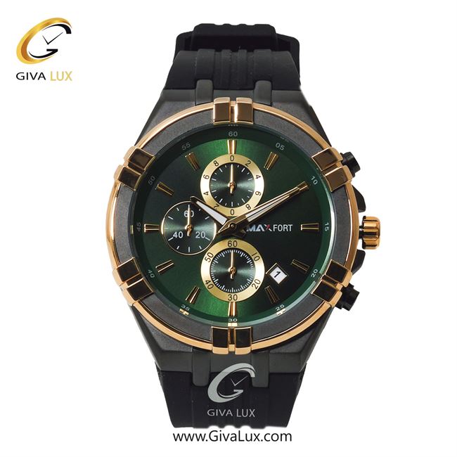 ساعت مچی اورجینال مردانه مکس فورت (MAXFORT) سه موتوره کرنوگراف نقره ای-طلایی | مشکی| سبز| کد رفرنس MX-9001G-110