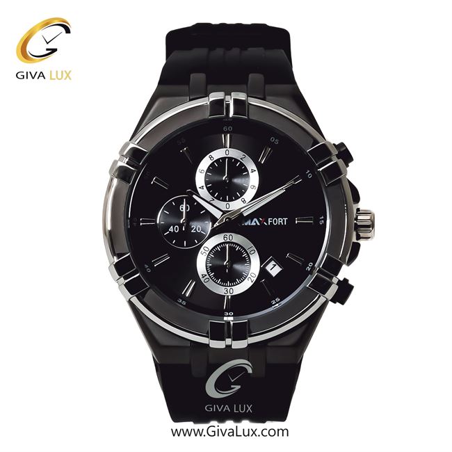 ساعت مچی اورجینال مردانه مکس فورت (MAXFORT) سه موتوره کرنوگراف نقره ای | مشکی| مشکی| کد رفرنس MX-9001G-140