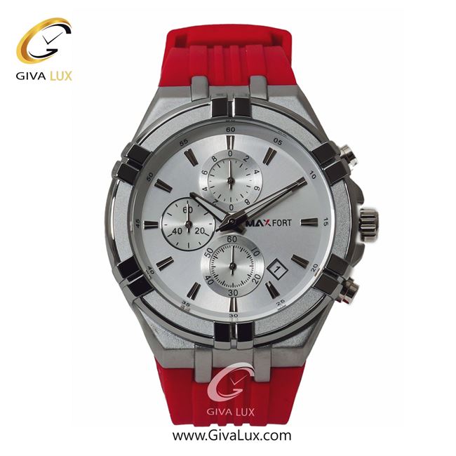 ساعت مچی اورجینال مردانه مکس فورت (MAXFORT) سه موتوره کرنوگراف نقره ای | قرمز| نقره ای| کد رفرنس MX-9001G-30