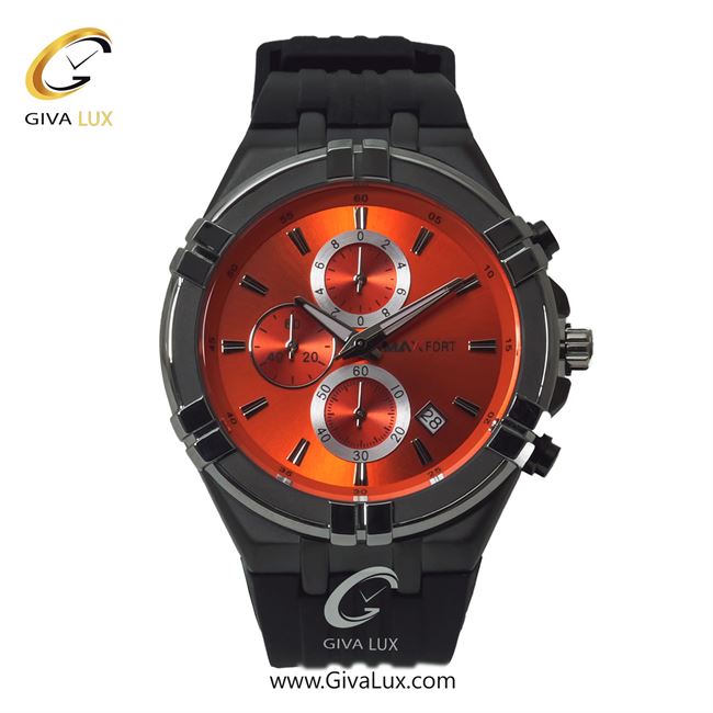 ساعت مچی اورجینال مردانه مکس فورت (MAXFORT) سه موتوره کرنوگراف طوسی | مشکی| نارنجی| کد رفرنس MX-9001G-60