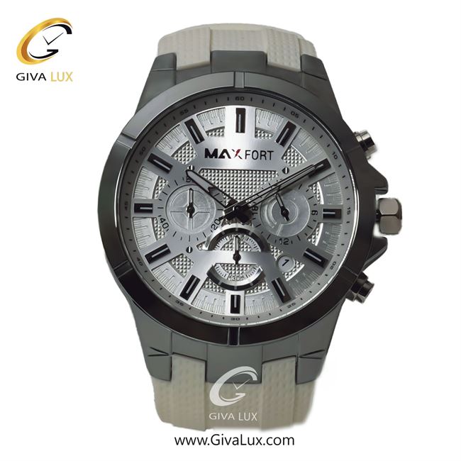 ساعت مچی اورجینال مردانه مکس فورت (MAXFORT) سه موتوره کرنوگراف طوسی | سفید| نقره ای| کد رفرنس MX-9002G-00