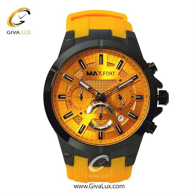 ساعت مچی اورجینال مردانه مکس فورت (MAXFORT) سه موتوره کرنوگراف مشکی | زرد| زرد| کد رفرنس MX-9002G-100