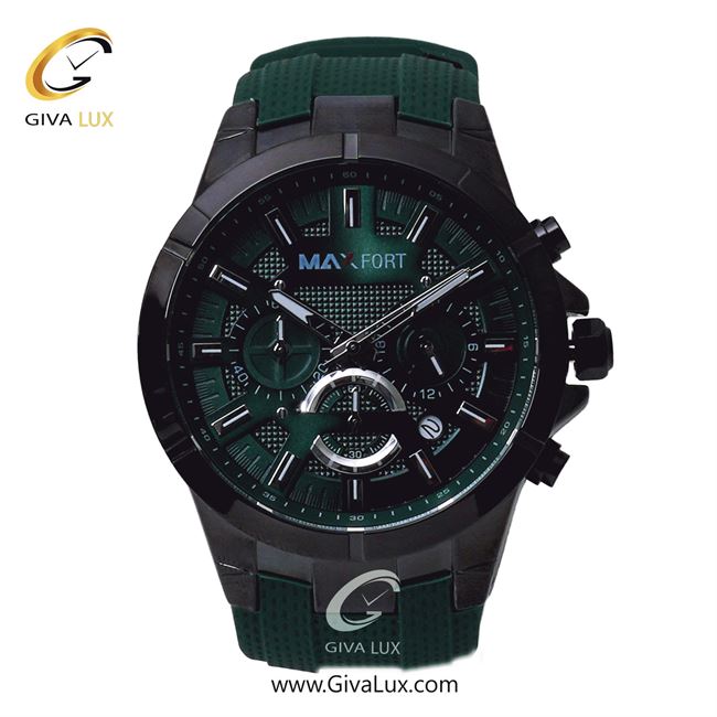 ساعت مچی اورجینال مردانه مکس فورت (MAXFORT) سه موتوره کرنوگراف مشکی | سبز| سبز| کد رفرنس MX-9002G-20