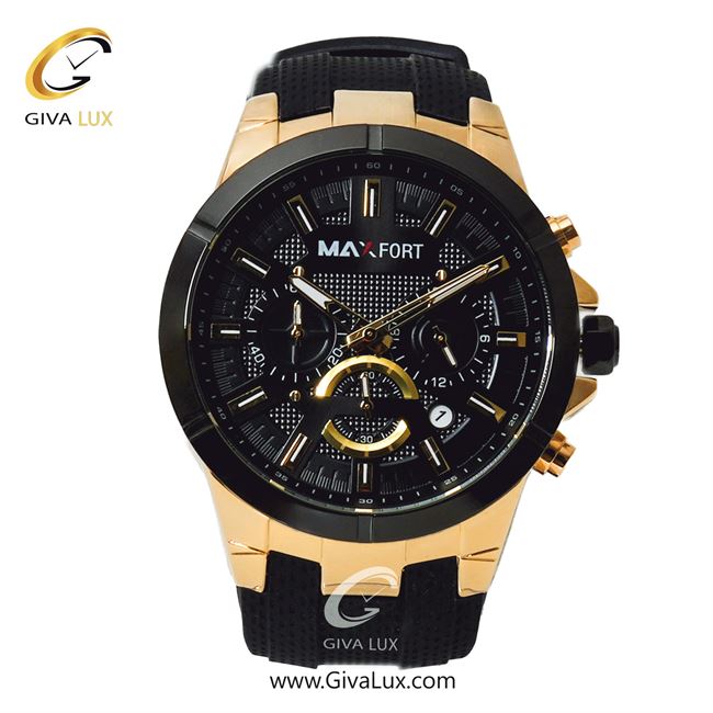 ساعت مچی اورجینال مردانه مکس فورت (MAXFORT) سه موتوره کرنوگراف طلایی-مشکی | مشکی| مشکی| کد رفرنس MX-9002G-30