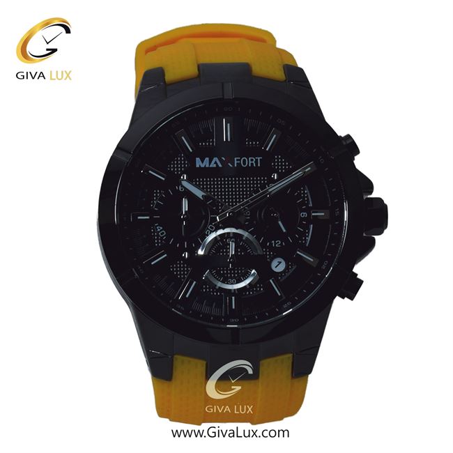 ساعت مچی اورجینال مردانه مکس فورت (MAXFORT) سه موتوره کرنوگراف مشکی | زرد| مشکی| کد رفرنس MX-9002G-90