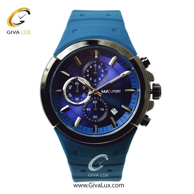 ساعت مچی اورجینال مردانه مکس فورت (MAXFORT) سه موتوره کرنوگراف نقره ای | آبی| آبی کاربنی| کد رفرنس MX-9003G-10