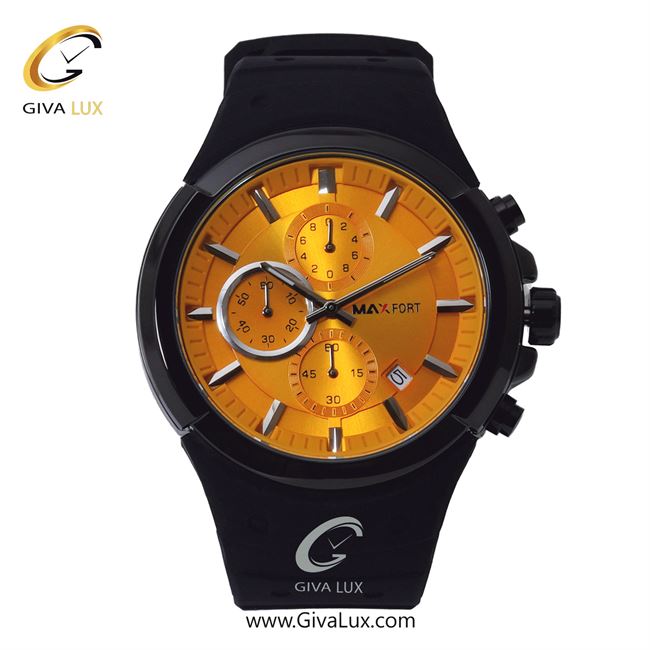 ساعت مچی اورجینال مردانه مکس فورت (MAXFORT) سه موتوره کرنوگراف مشکی | مشکی| نارنجی| کد رفرنس MX-9003G-50