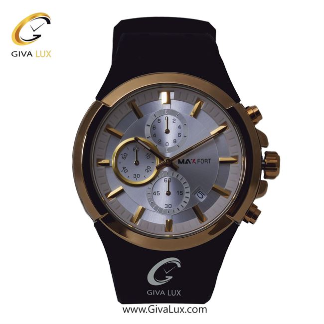 ساعت مچی اورجینال مردانه مکس فورت (MAXFORT) سه موتوره کرنوگراف طلایی | مشکی| نقره ای| کد رفرنس MX-9003G-60