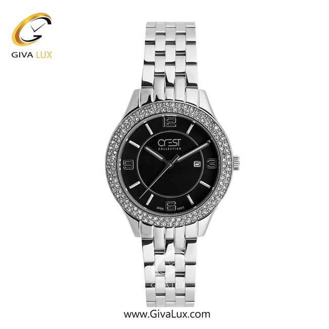 ساعت مچی اورجینال زنانه کرست نقره ای | نقره ای| مشکی| کد رفرنس Crest 9006-3