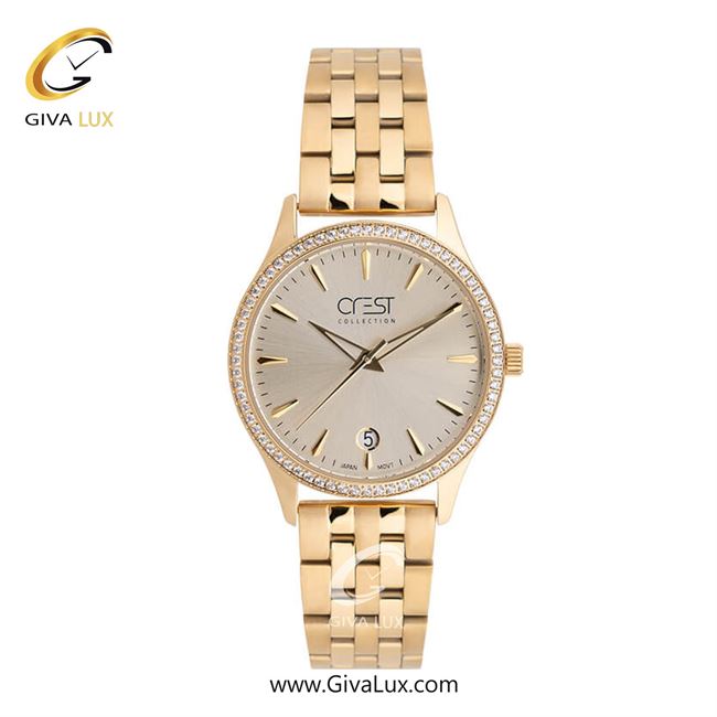 ساعت مچی اورجینال زنانه کرست طلایی | طلایی| خاکی| کد رفرنس Crest 9008-4