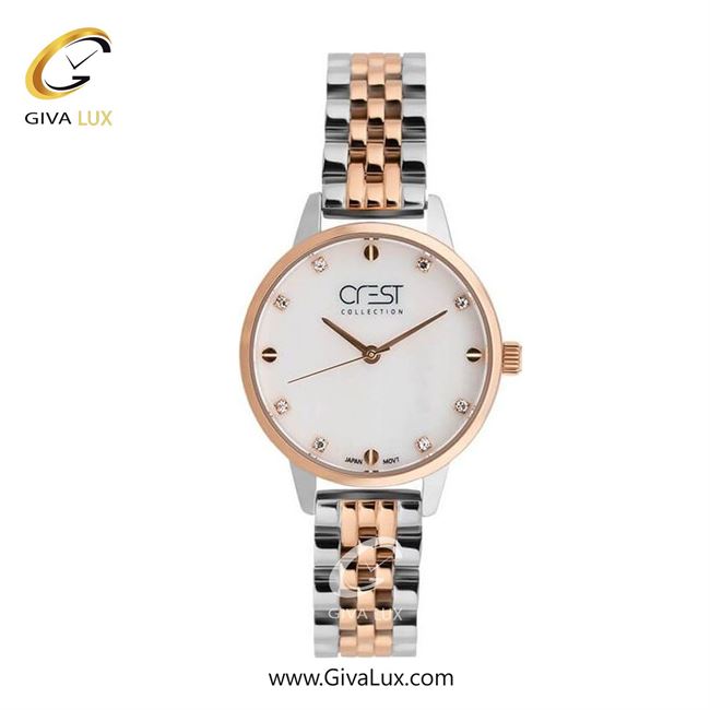 ساعت مچی اورجینال زنانه کرست رزگلد | نقره ای-رزگلد| سفید| کد رفرنس Crest 9011-4