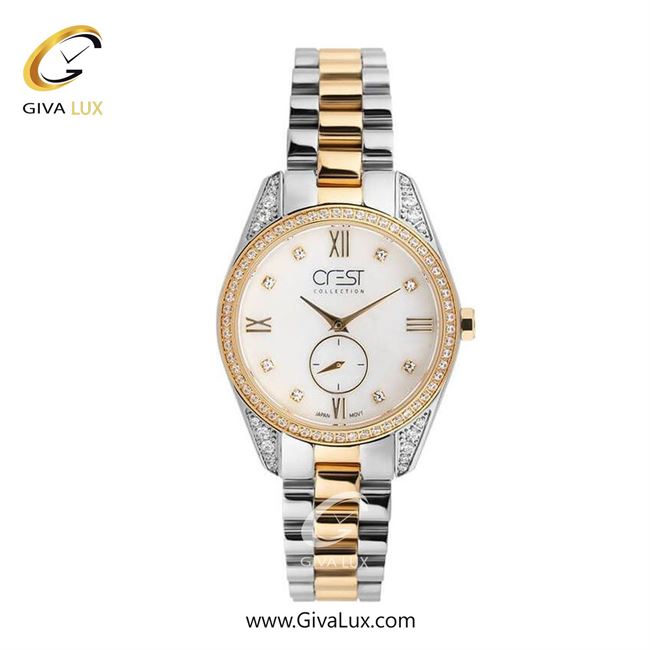 ساعت مچی اورجینال زنانه کرست دو موتوره زیر ثانیه نقره ای-طلایی | طلایی-نقره ای| سفید| کد رفرنس Crest 9012-2