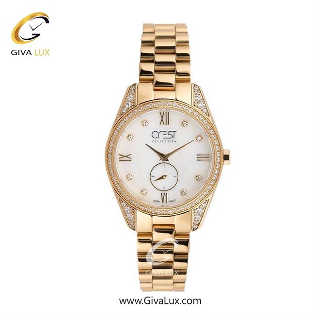 ساعت مچی اورجینال زنانه کرست دو موتوره زیر ثانیه طلایی | طلایی| سفید| کد رفرنس Crest 9012-3